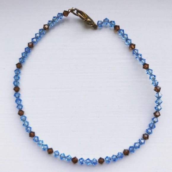Boho baby blue & brown handmade beaded anklet - Picture 2 of 6